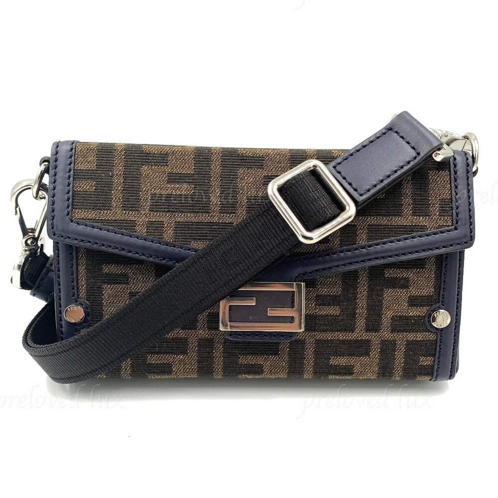 Authentic FENDI Zucca Mini Baguette Soft Trunk FF Logo Crossbody Bag
